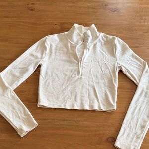Aritzia Sunday Best Cream Cropped Long Sleeve Top